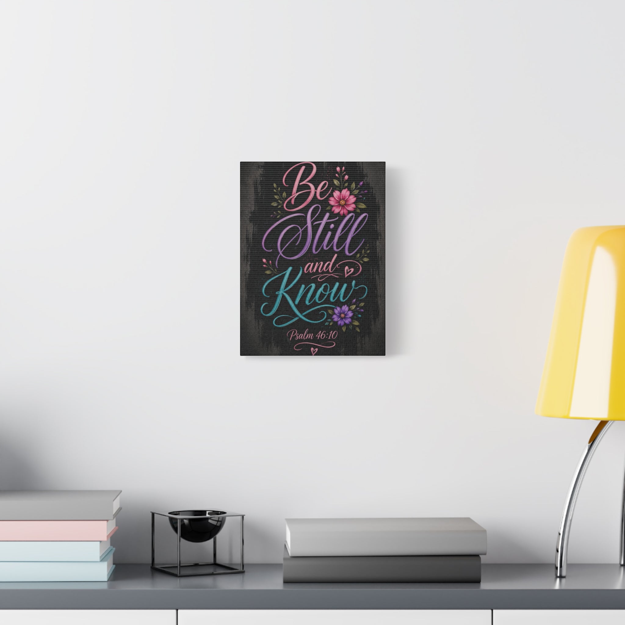 Canvas Wall Art — "Be Still and Know" Floral Typography