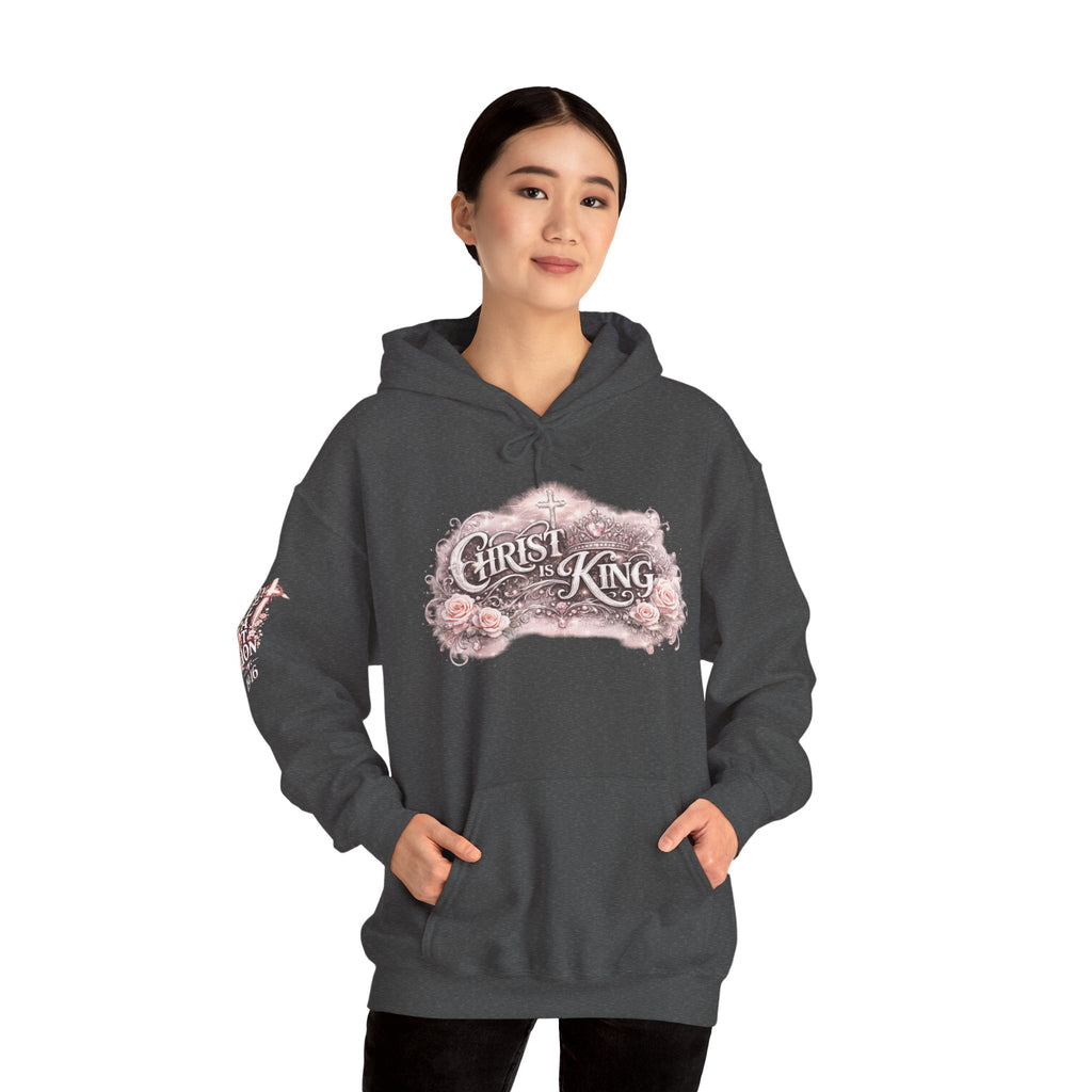 Christ Is King Floral Hoodie — Revelation 19:16 Sleeve & 634 Logo