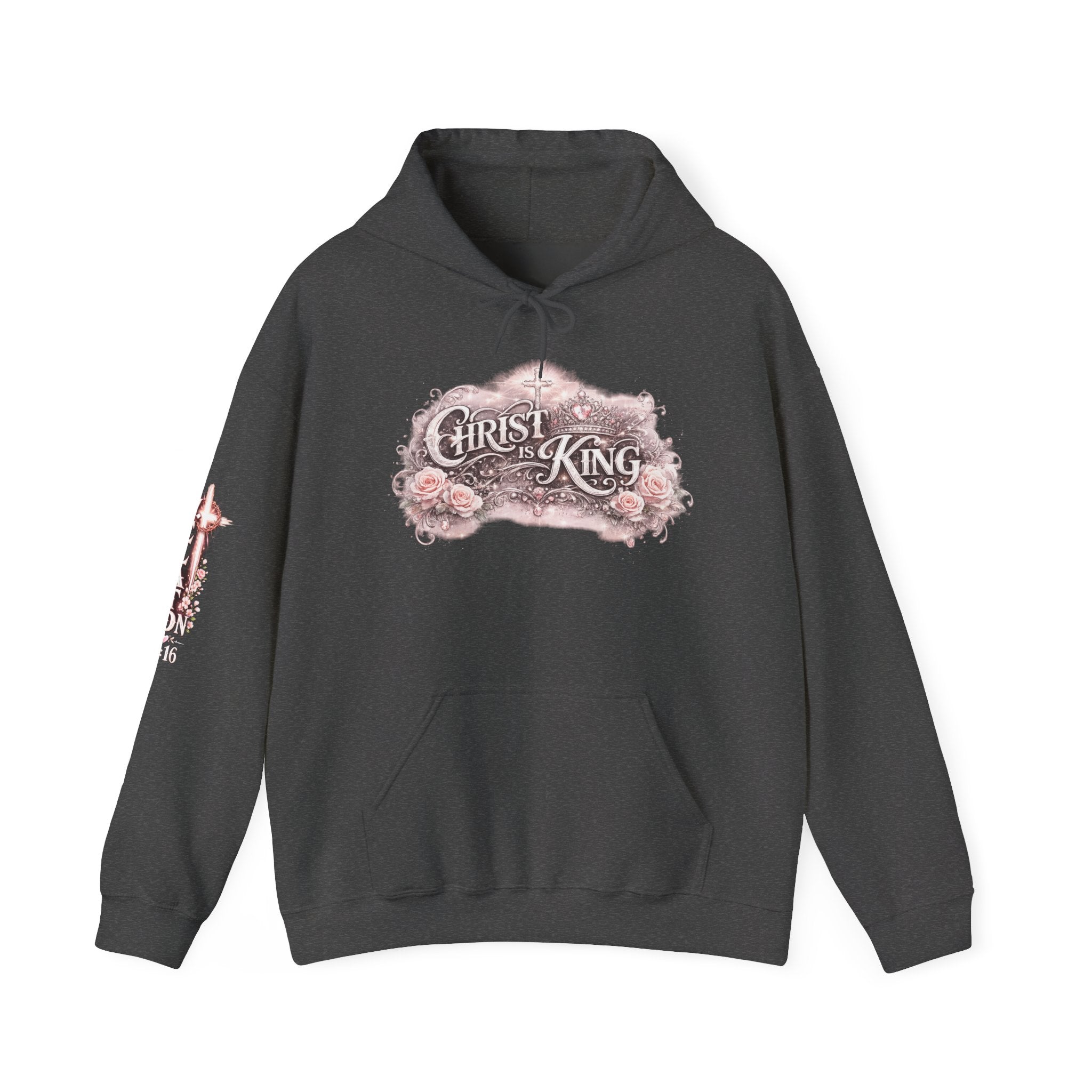 Christ Is King Floral Hoodie — Revelation 19:16 Sleeve & 634 Logo