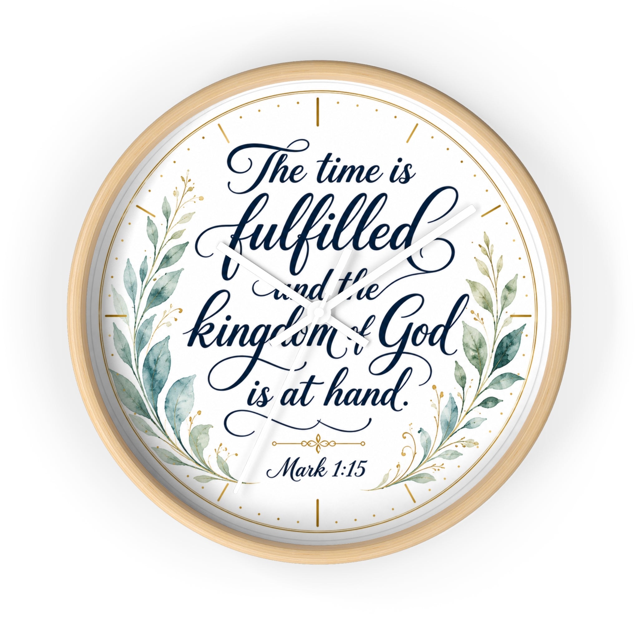 Mark 1:15 Elegant Wall Clock — Simple Christian Scripture Timepiece