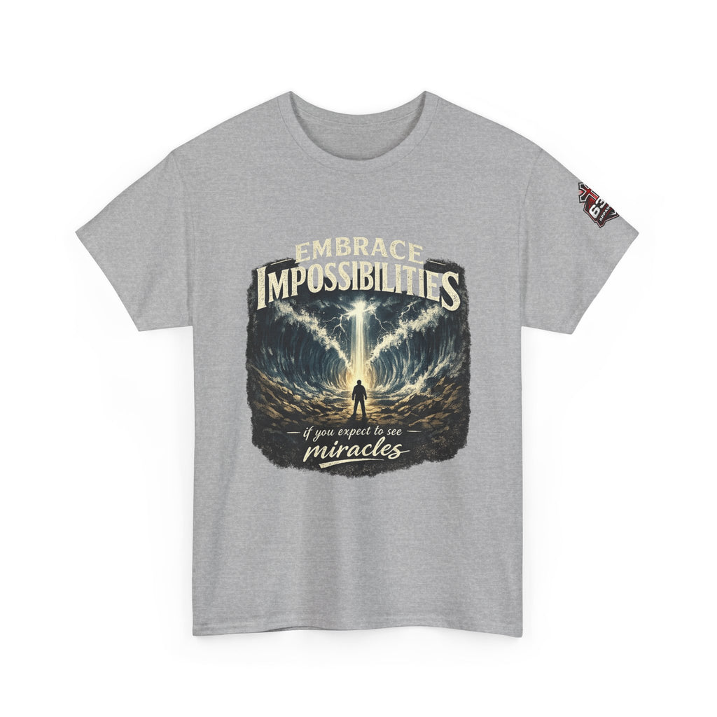 Moses Parting the Red Sea Tee — "Embrace Impossibilities" Inspirational Christian T‑Shirt