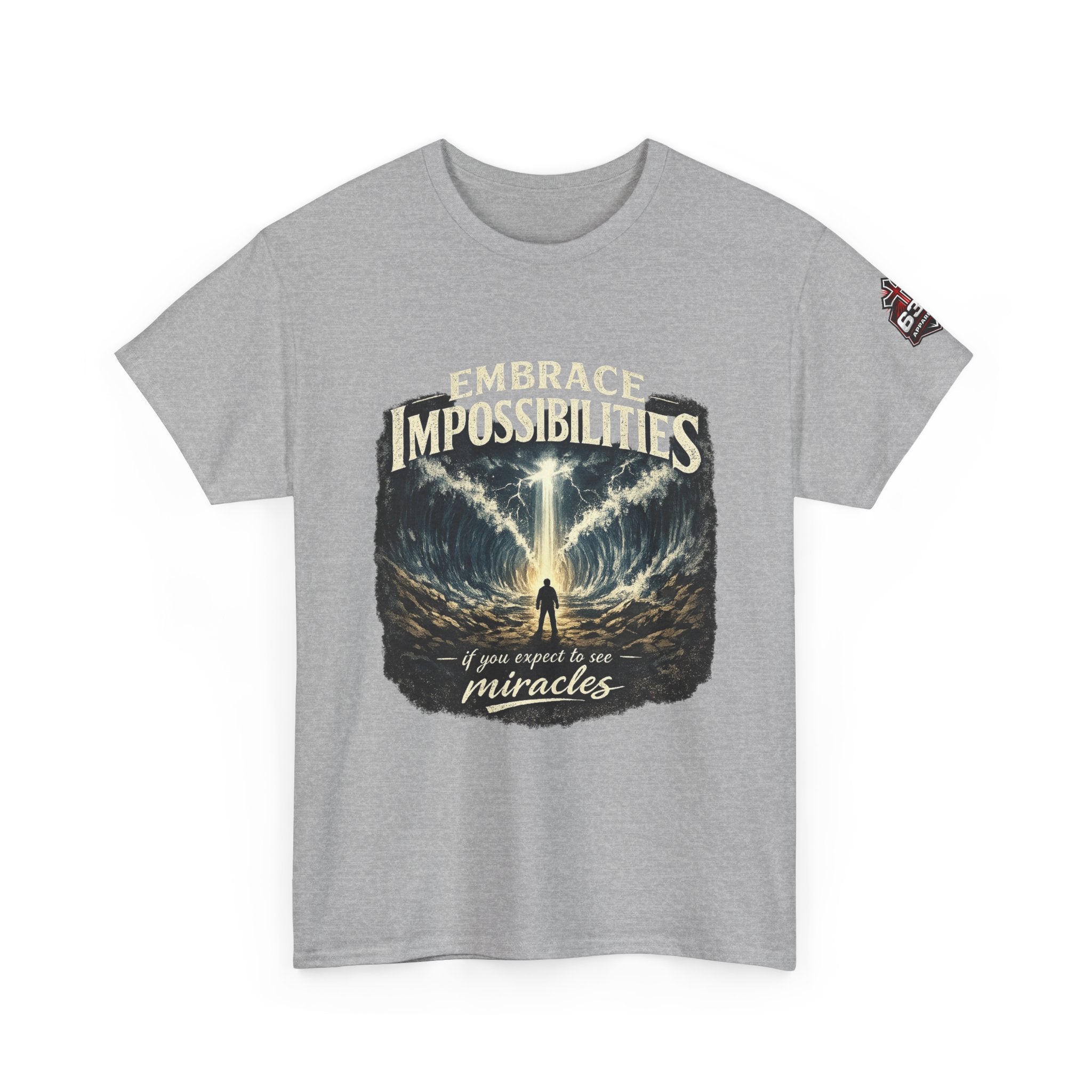Moses Parting the Red Sea Tee — "Embrace Impossibilities" Inspirational Christian T‑Shirt