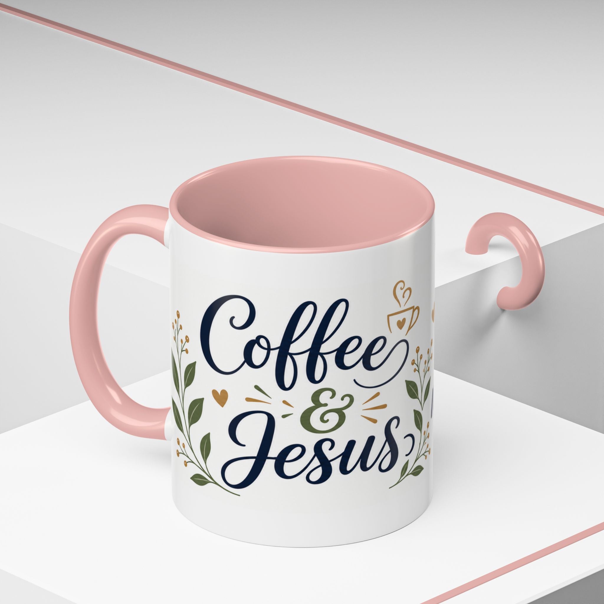 Coffee & Jesus Morning Mug — “Coffee and Jesus are how i start my morning” Accent Coffee Mug (11/15 oz)