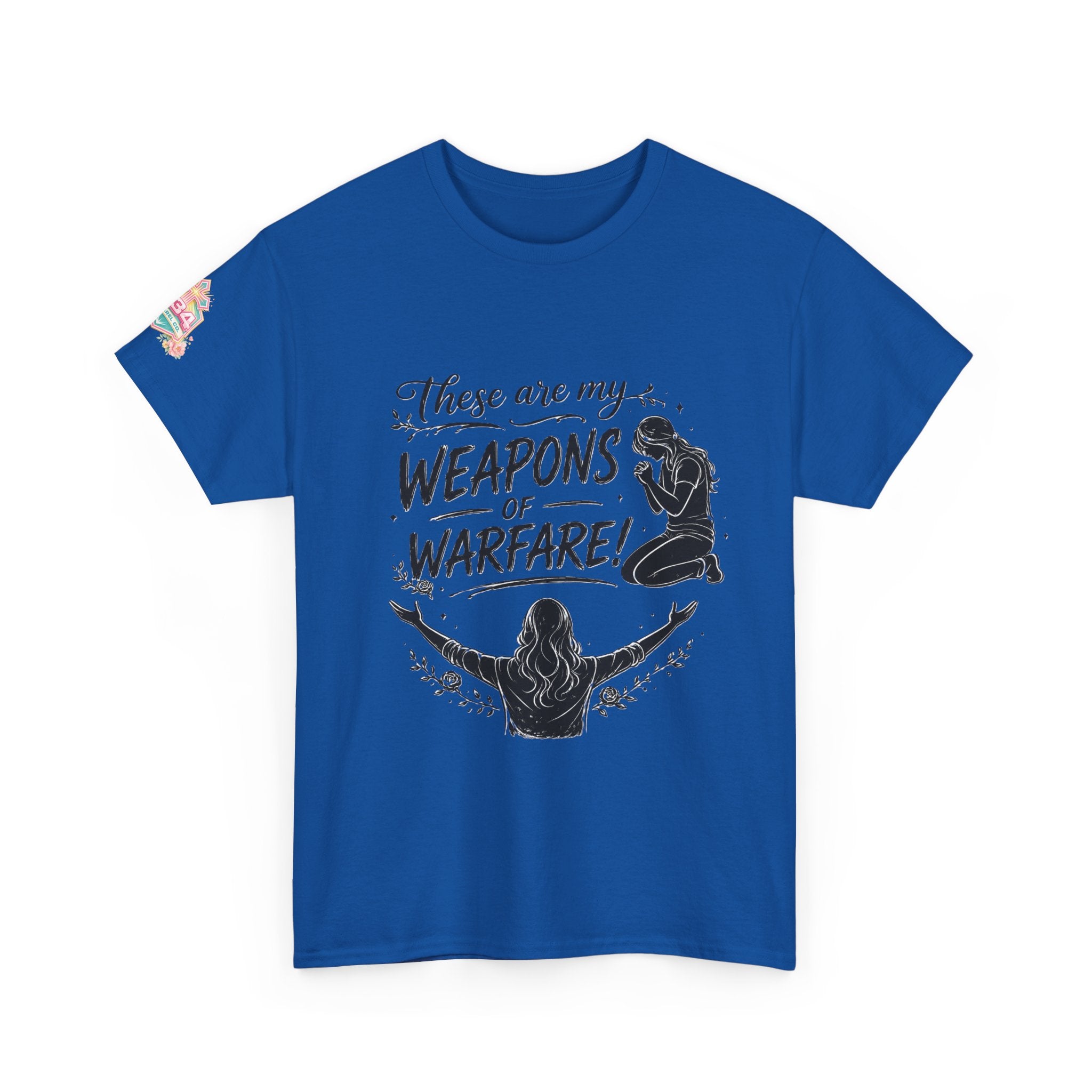 Women's Floral Worship & Prayer Tee — "These Are My Weapons of Warfare" Christian T-Shirt
