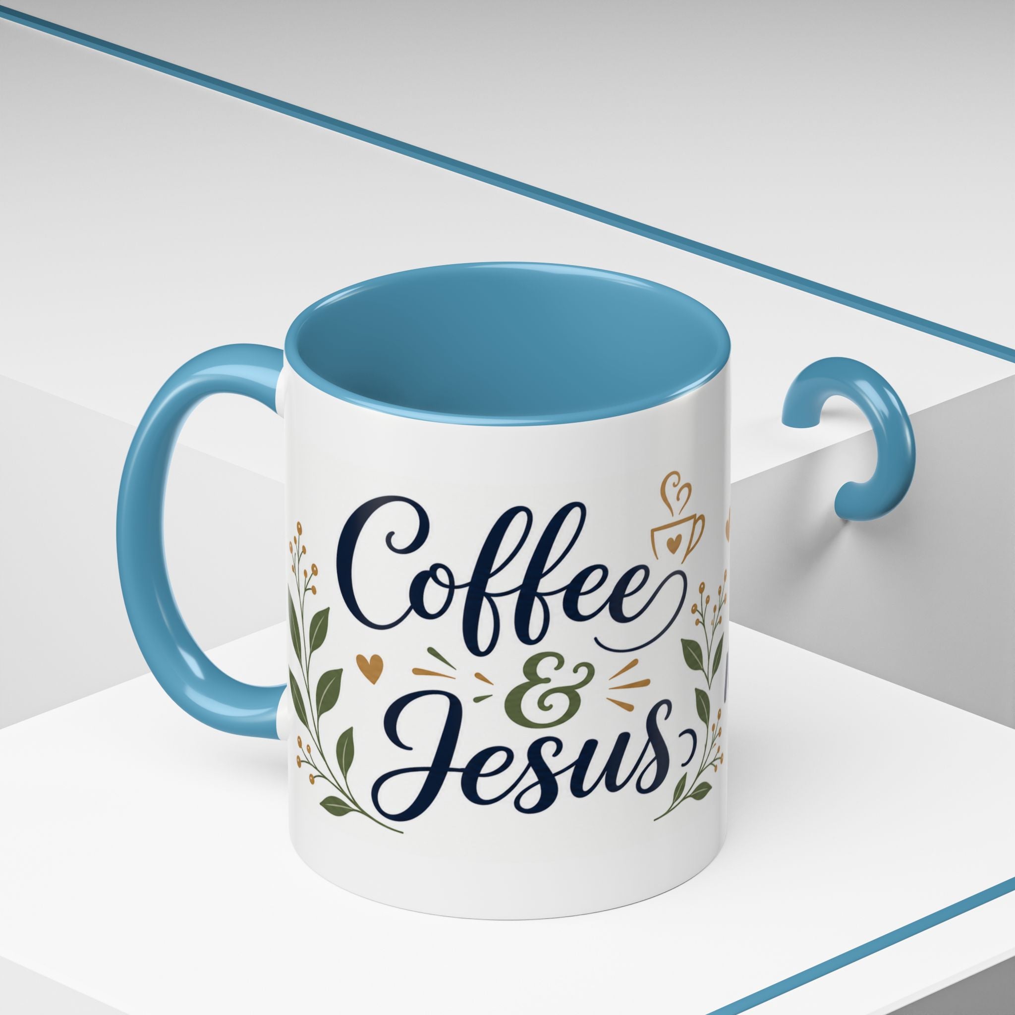 Coffee & Jesus Morning Mug — “Coffee and Jesus are how i start my morning” Accent Coffee Mug (11/15 oz)