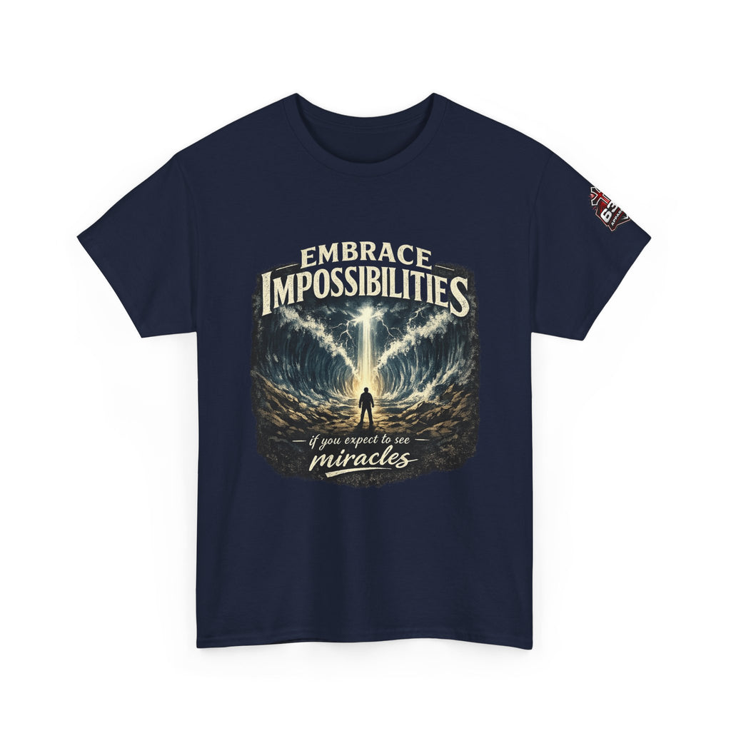 Moses Parting the Red Sea Tee — "Embrace Impossibilities" Inspirational Christian T‑Shirt