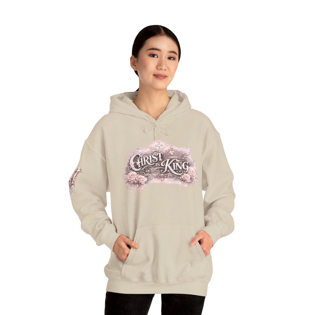 Christ Is King Floral Hoodie — Revelation 19:16 Sleeve & 634 Logo