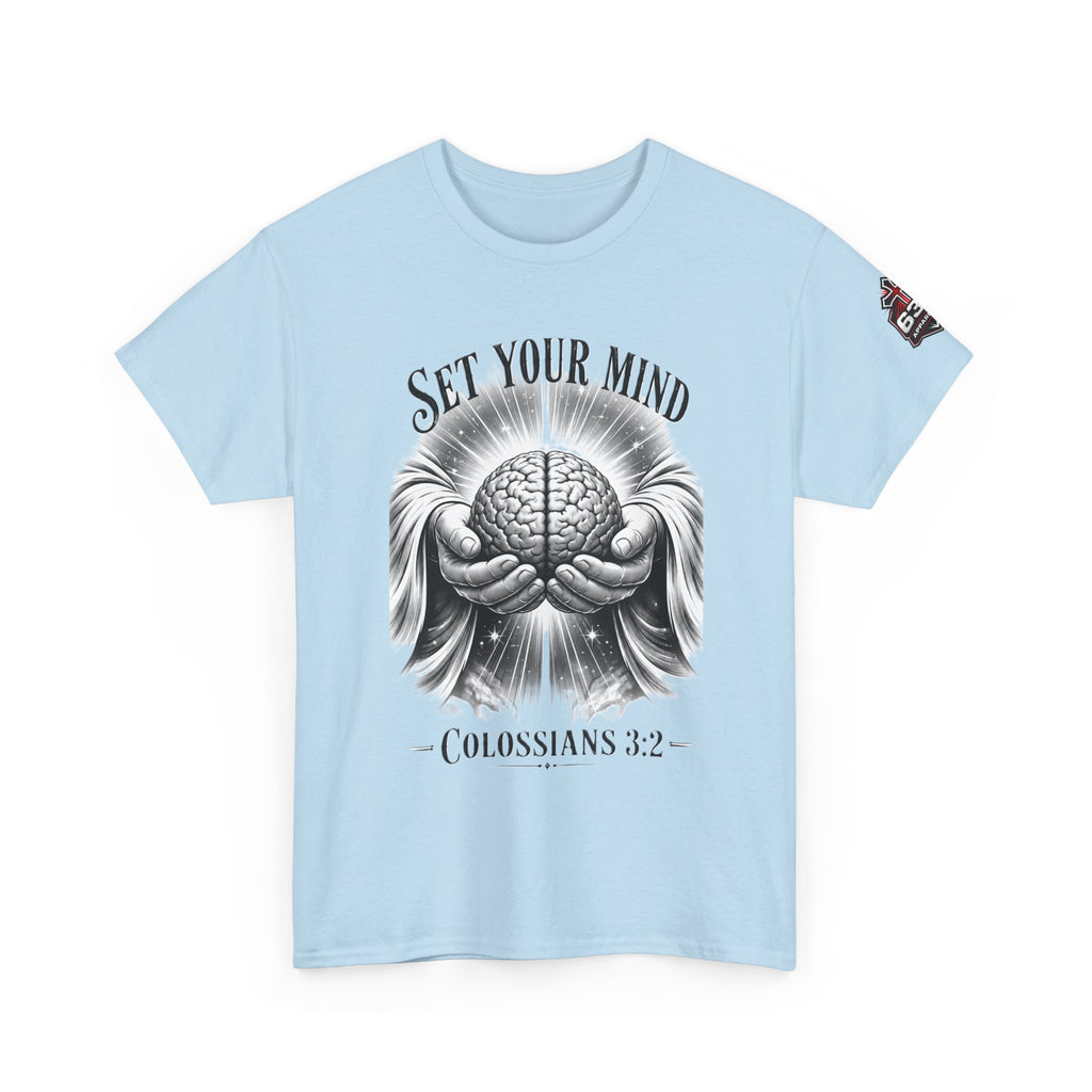 Set Your Mind Colossians Tee — Brain in God’s Hands Christian T‑Shirt
