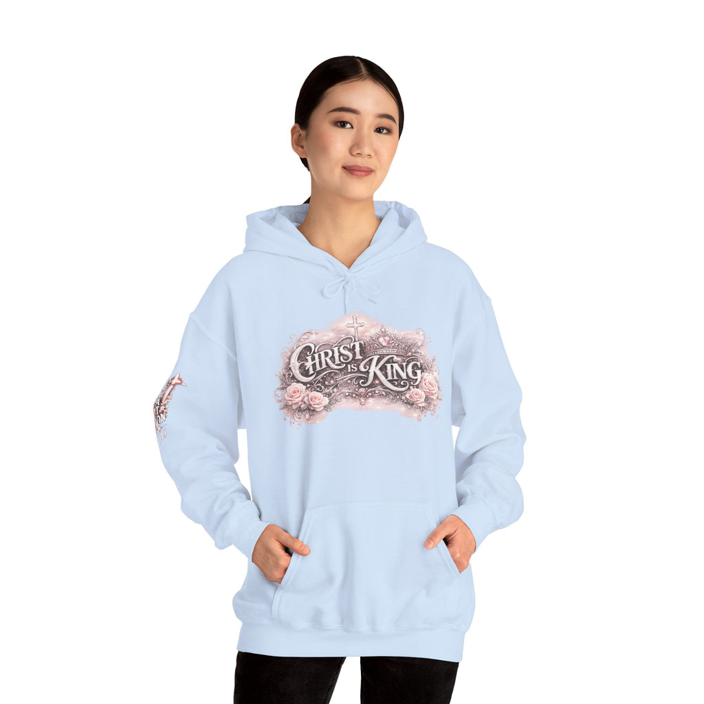 Christ Is King Floral Hoodie — Revelation 19:16 Sleeve & 634 Logo
