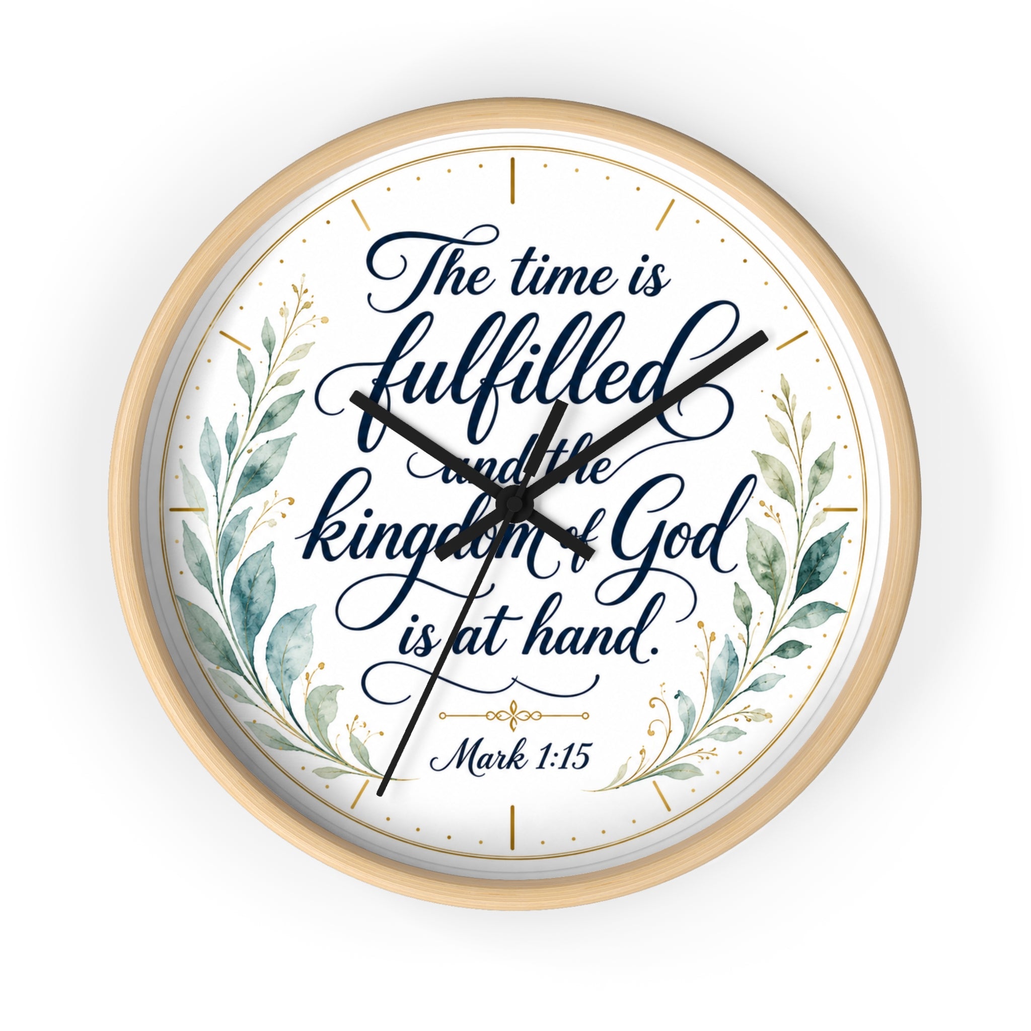 Mark 1:15 Elegant Wall Clock — Simple Christian Scripture Timepiece