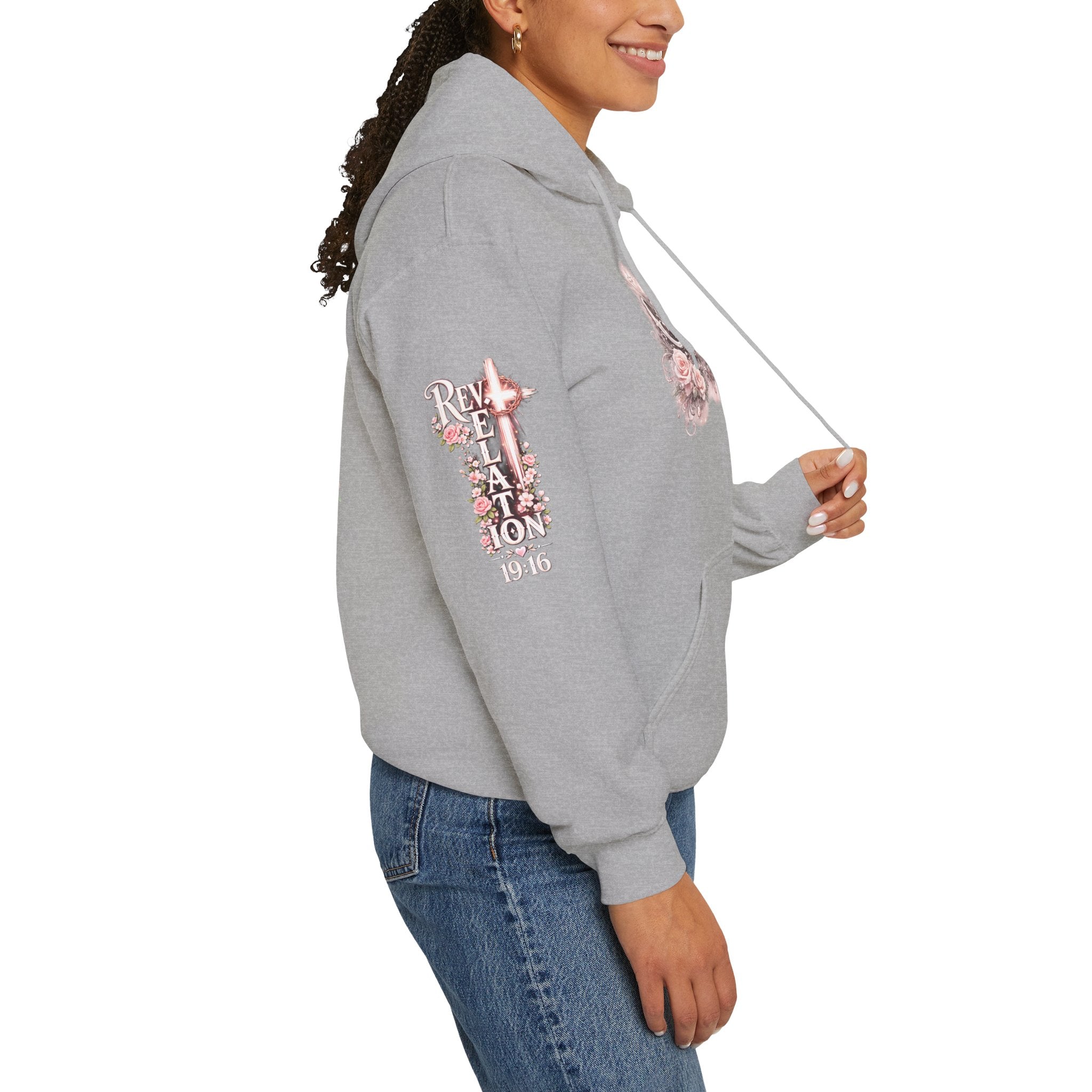Christ Is King Floral Hoodie — Revelation 19:16 Sleeve & 634 Logo
