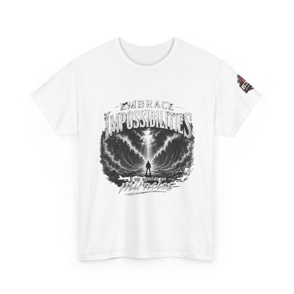 Moses Parting the Red Sea Tee — "Embrace Impossibilities" Inspirational Christian T‑Shirt