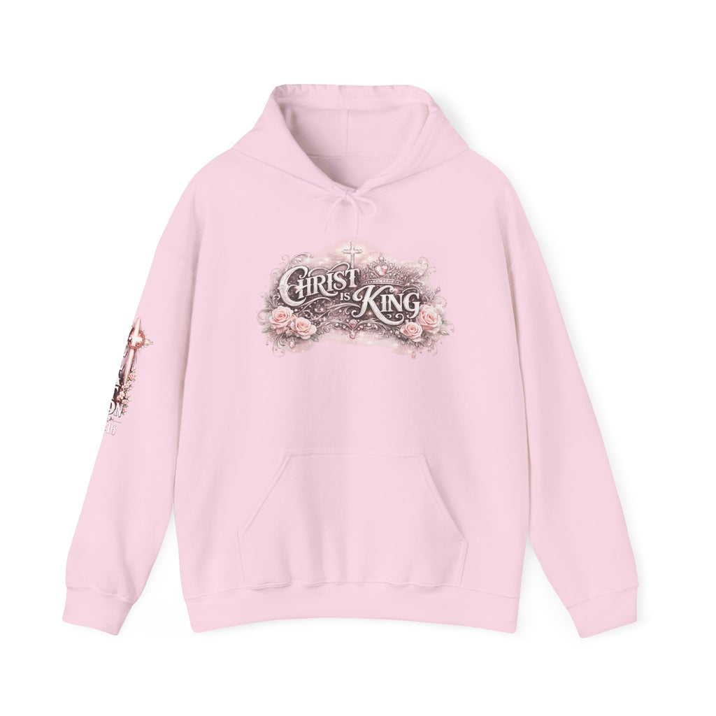 Christ Is King Floral Hoodie — Revelation 19:16 Sleeve & 634 Logo