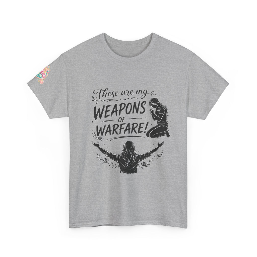 Women's Floral Worship & Prayer Tee — "These Are My Weapons of Warfare" Christian T-Shirt