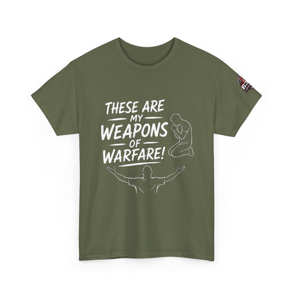 Worship & Prayer Tee — "These Are My Weapons of Warfare" Christian T-Shirt