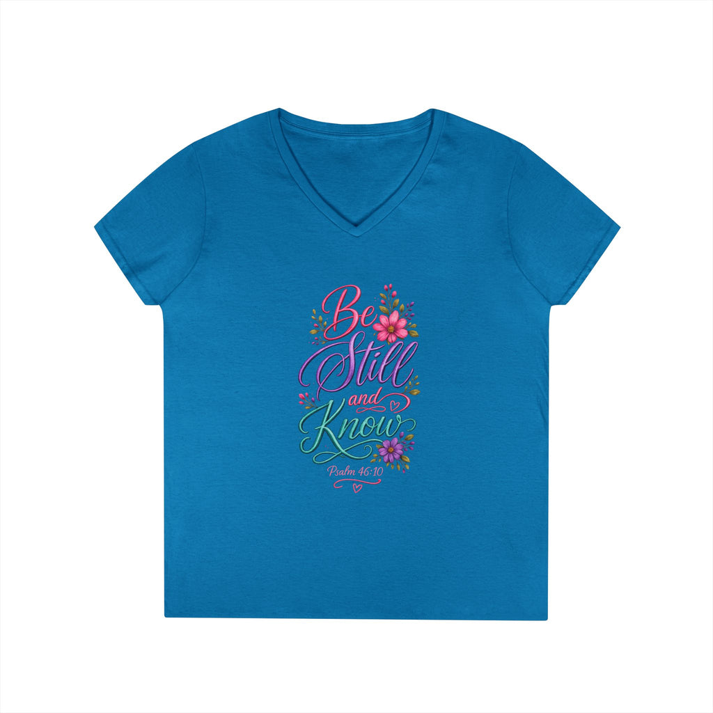 Be Still and Know Floral V-Neck T-Shirt