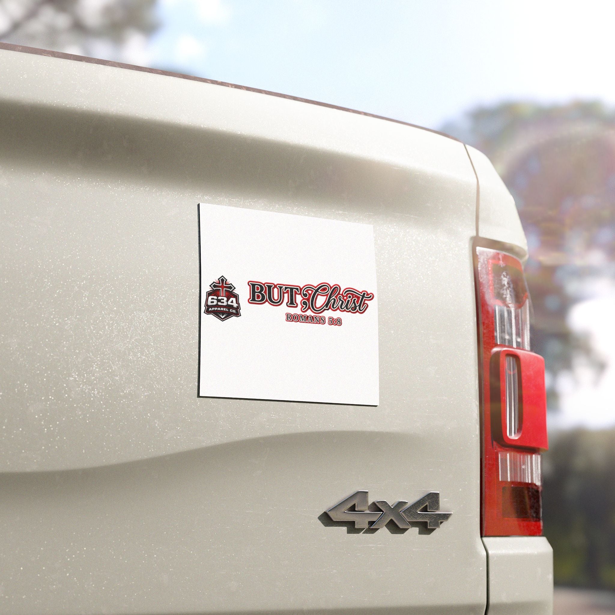 Car Magnet — "But Christ" Romans 5:8 Religious Faith Decal