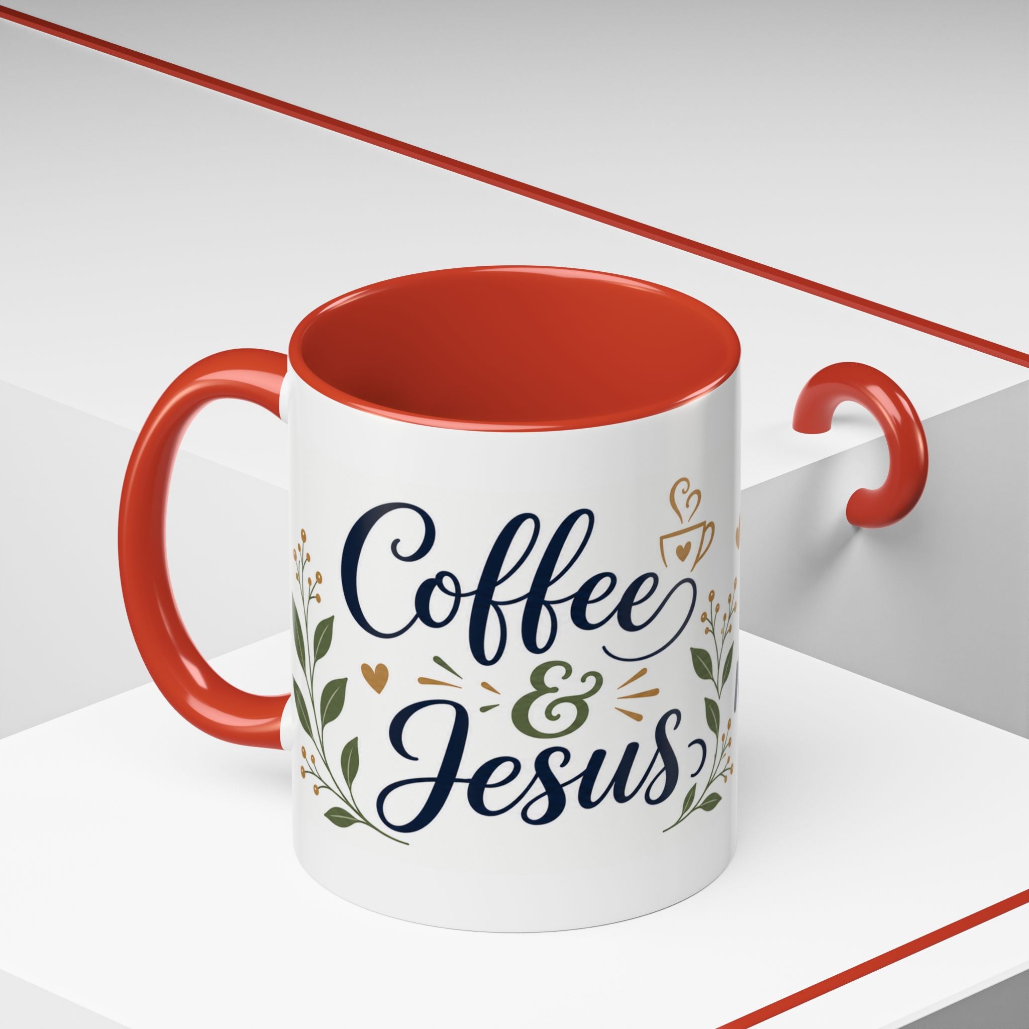 Coffee & Jesus Morning Mug — “Coffee and Jesus are how i start my morning” Accent Coffee Mug (11/15 oz)