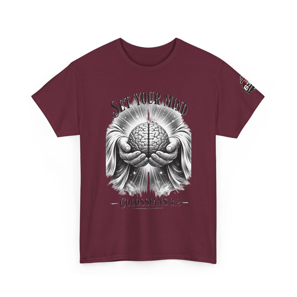 Set Your Mind Colossians Tee — Brain in God’s Hands Christian T‑Shirt