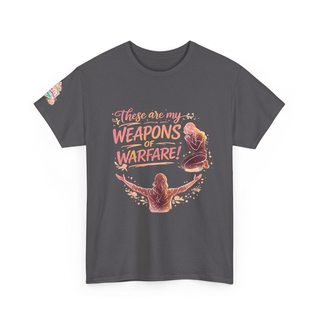 Women's Floral Worship & Prayer Tee — "These Are My Weapons of Warfare" Christian T-Shirt