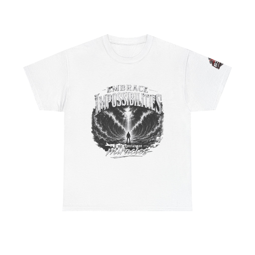 Moses Parting the Red Sea Tee — "Embrace Impossibilities" Inspirational Christian T‑Shirt
