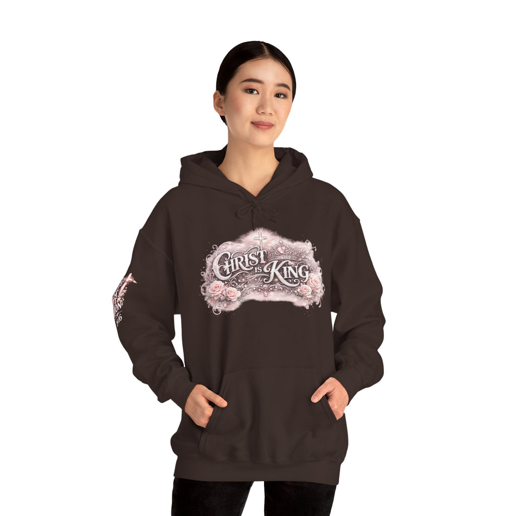 Christ Is King Floral Hoodie — Revelation 19:16 Sleeve & 634 Logo