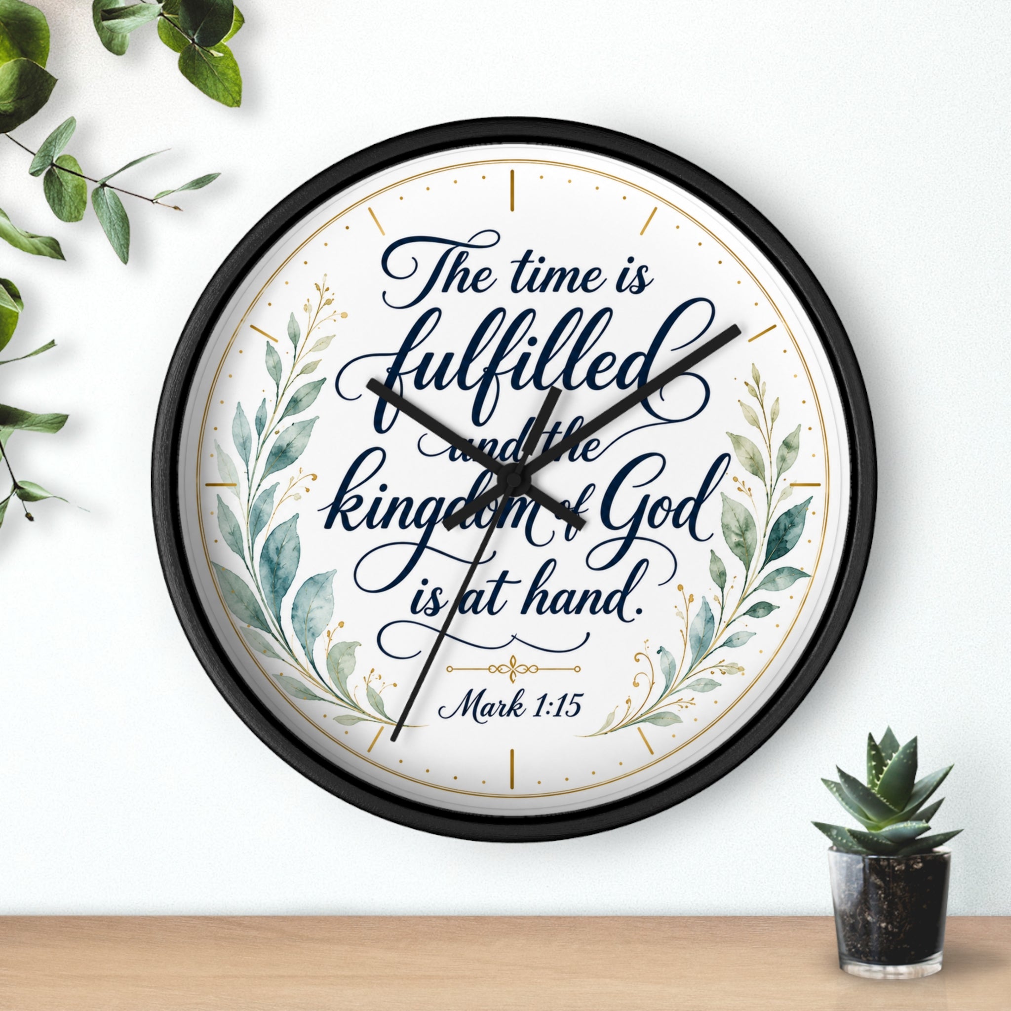 Mark 1:15 Elegant Wall Clock — Simple Christian Scripture Timepiece