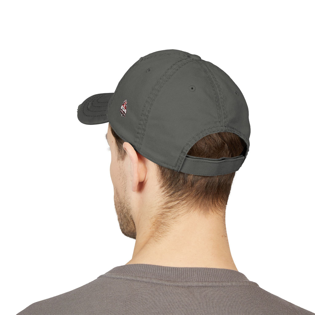 Distressed Dad Hat — “But; Christ” Our Stories Continue!  Embroidered Cap (Romans 5:8, Trust God)