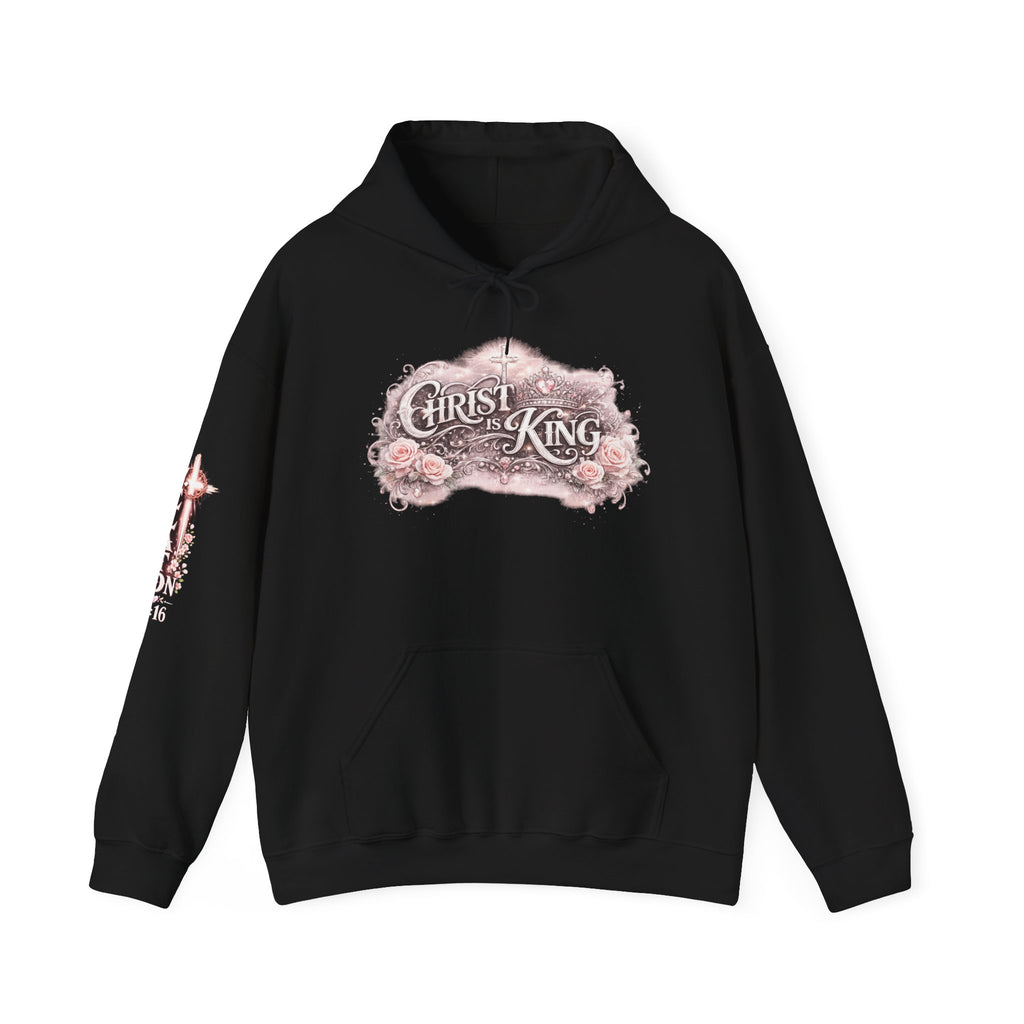 Christ Is King Floral Hoodie — Revelation 19:16 Sleeve & 634 Logo
