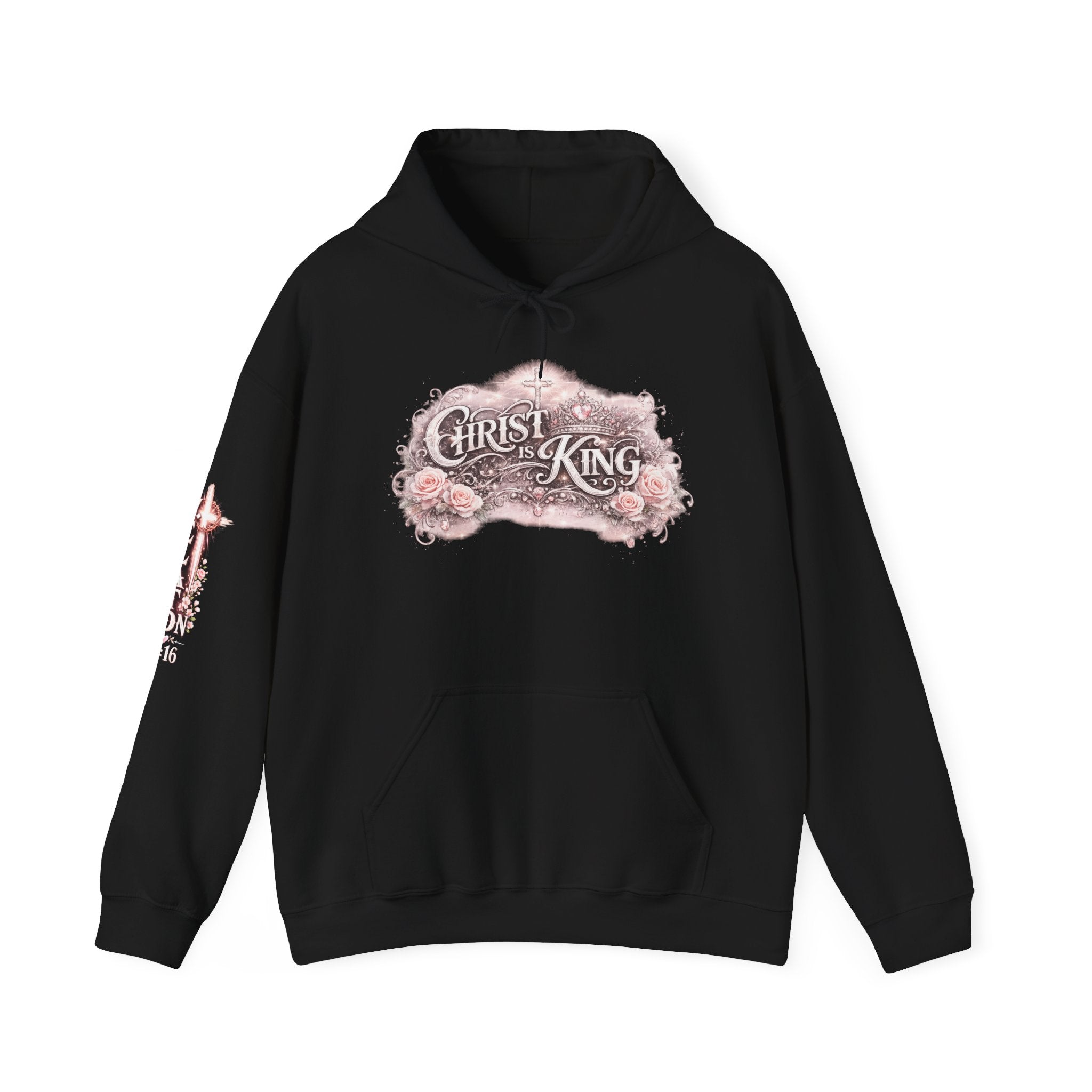 Christ Is King Floral Hoodie — Revelation 19:16 Sleeve & 634 Logo