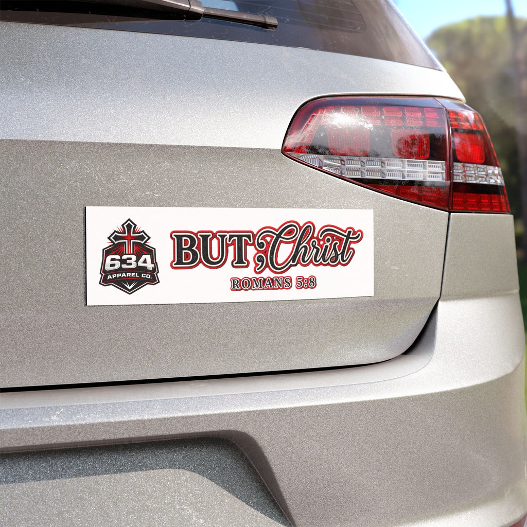Car Magnet — "But Christ" Romans 5:8 Religious Faith Decal