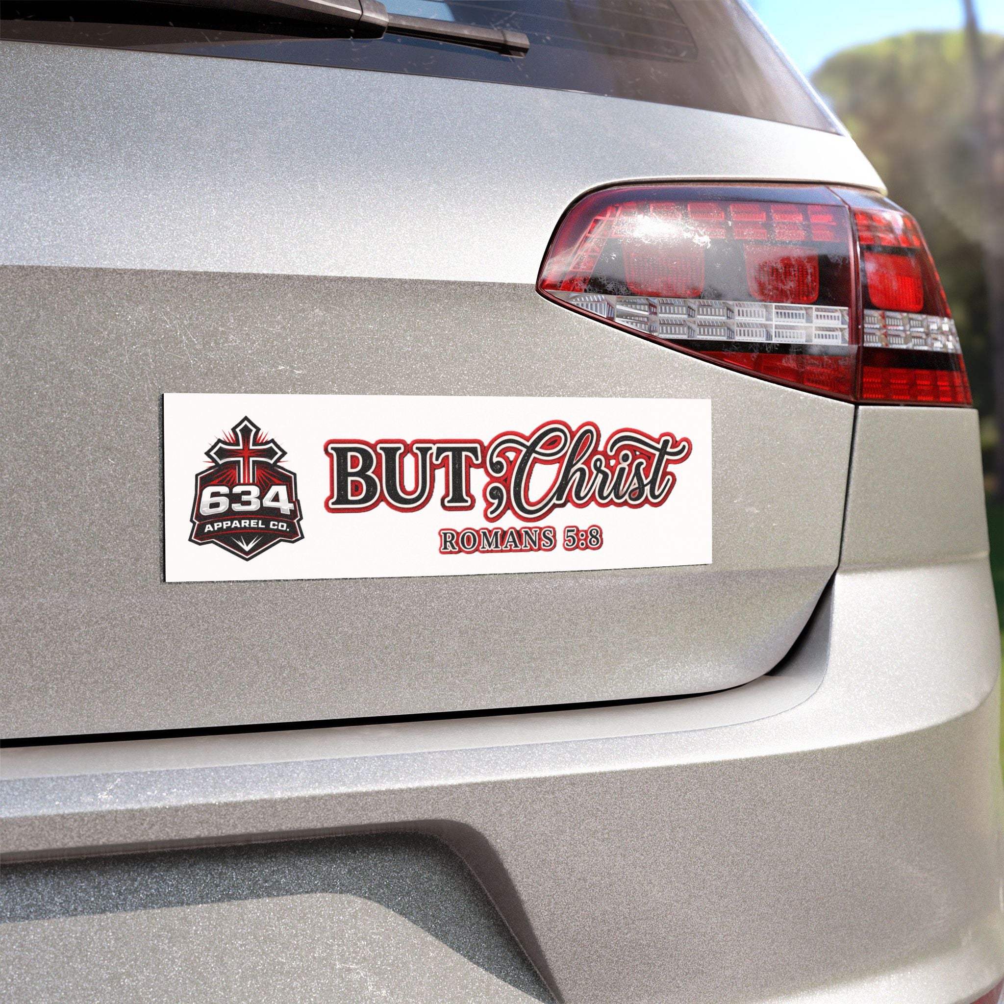 Car Magnet — "But Christ" Romans 5:8 Religious Faith Decal