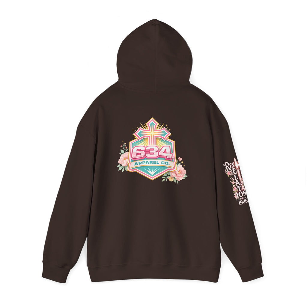 Christ Is King Floral Hoodie — Revelation 19:16 Sleeve & 634 Logo