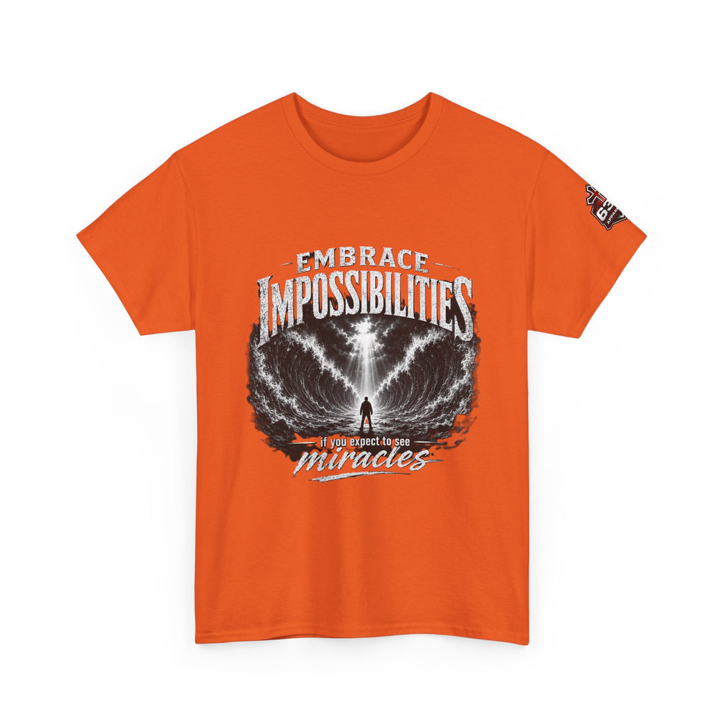 Moses Parting the Red Sea Tee — "Embrace Impossibilities" Inspirational Christian T‑Shirt