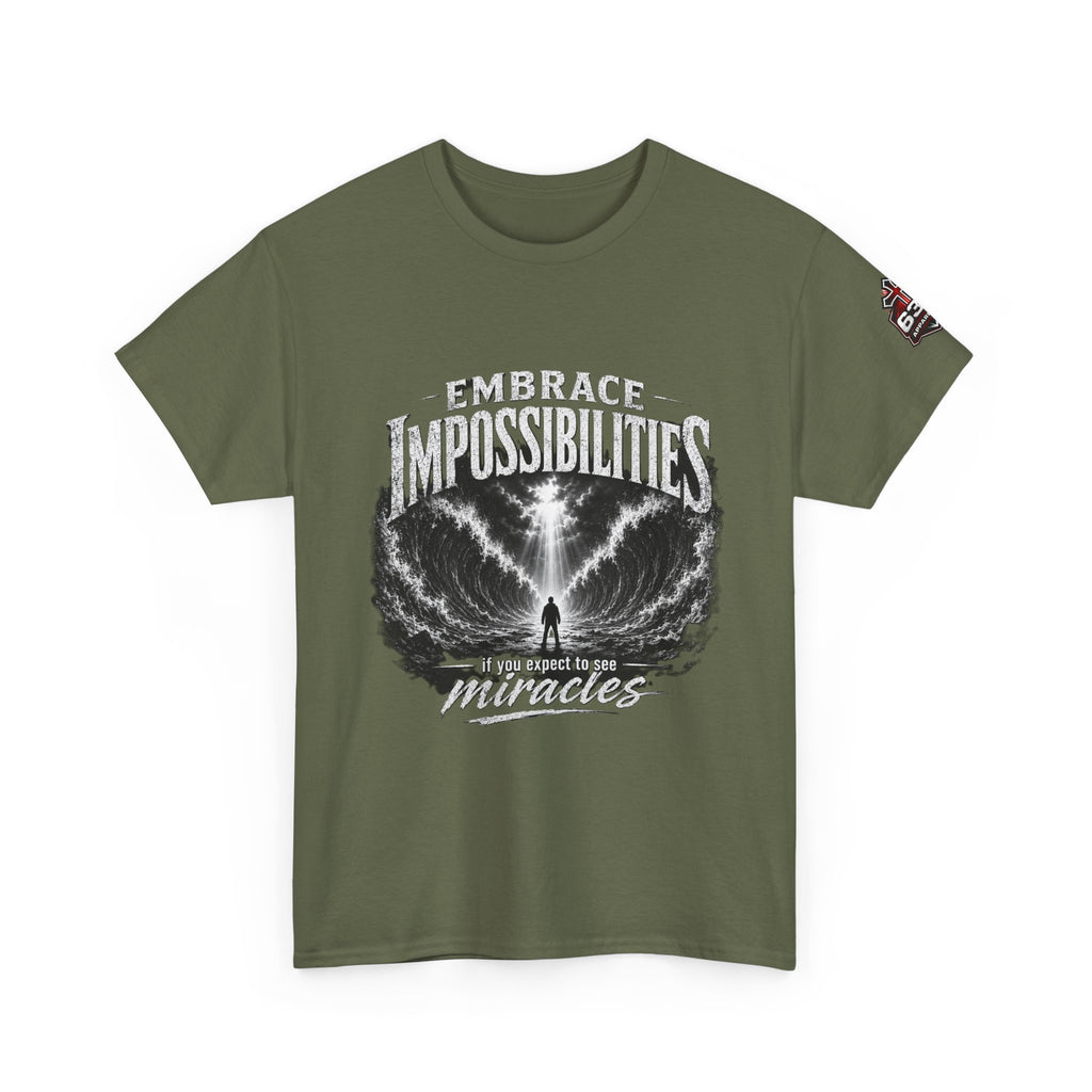 Moses Parting the Red Sea Tee — "Embrace Impossibilities" Inspirational Christian T‑Shirt