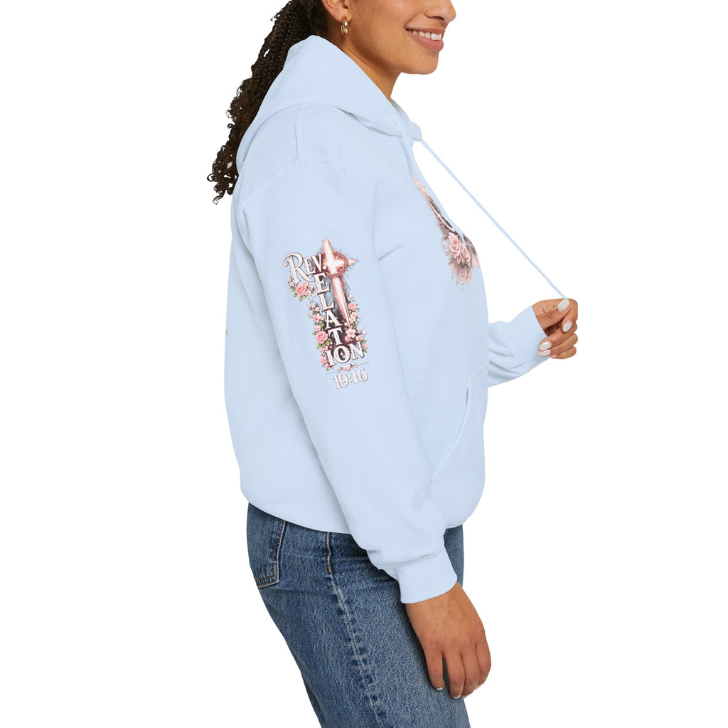 Christ Is King Floral Hoodie — Revelation 19:16 Sleeve & 634 Logo