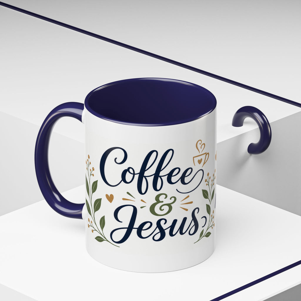 Coffee & Jesus Morning Mug — “Coffee and Jesus are how i start my morning” Accent Coffee Mug (11/15 oz)