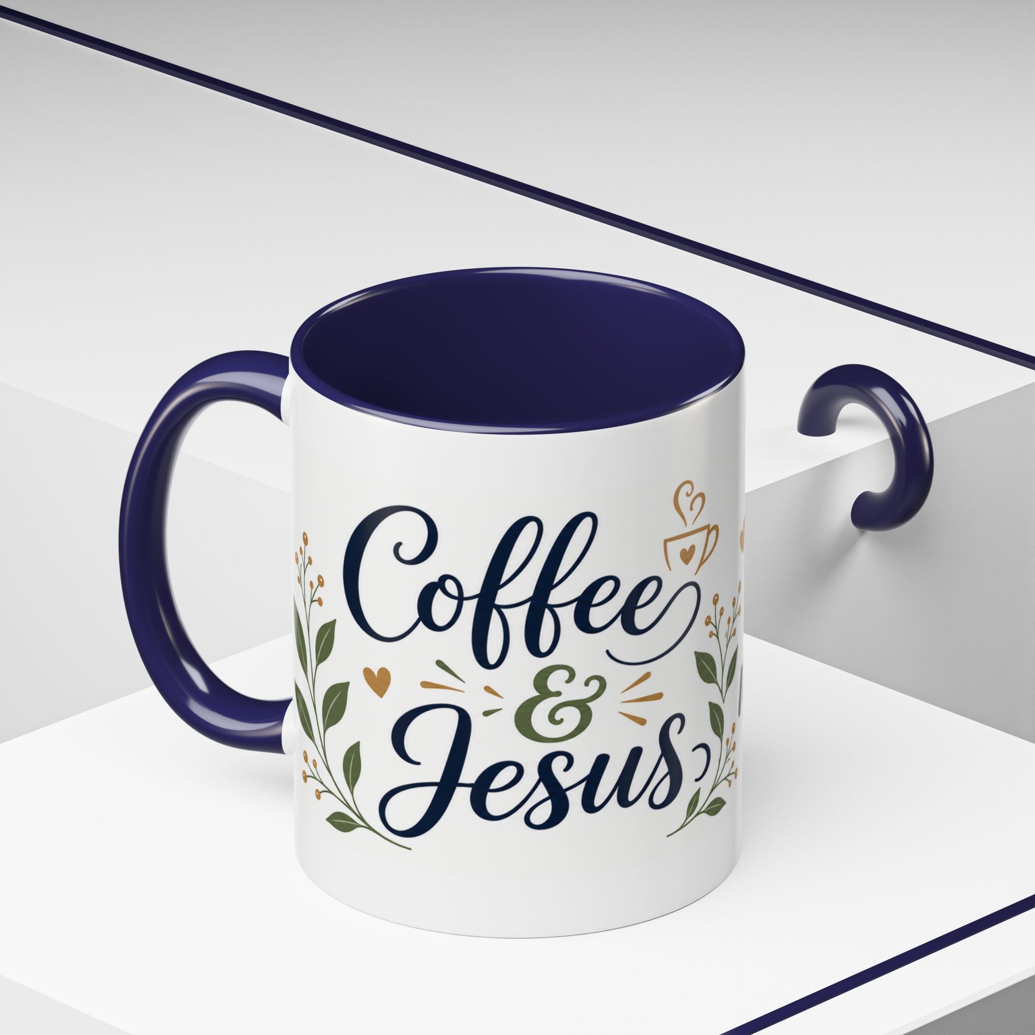 Coffee & Jesus Morning Mug — “Coffee and Jesus are how i start my morning” Accent Coffee Mug (11/15 oz)