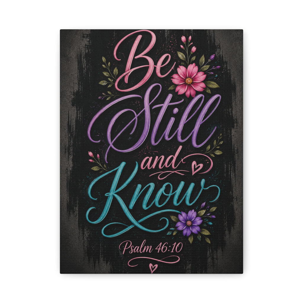 Canvas Wall Art — "Be Still and Know" Floral Typography