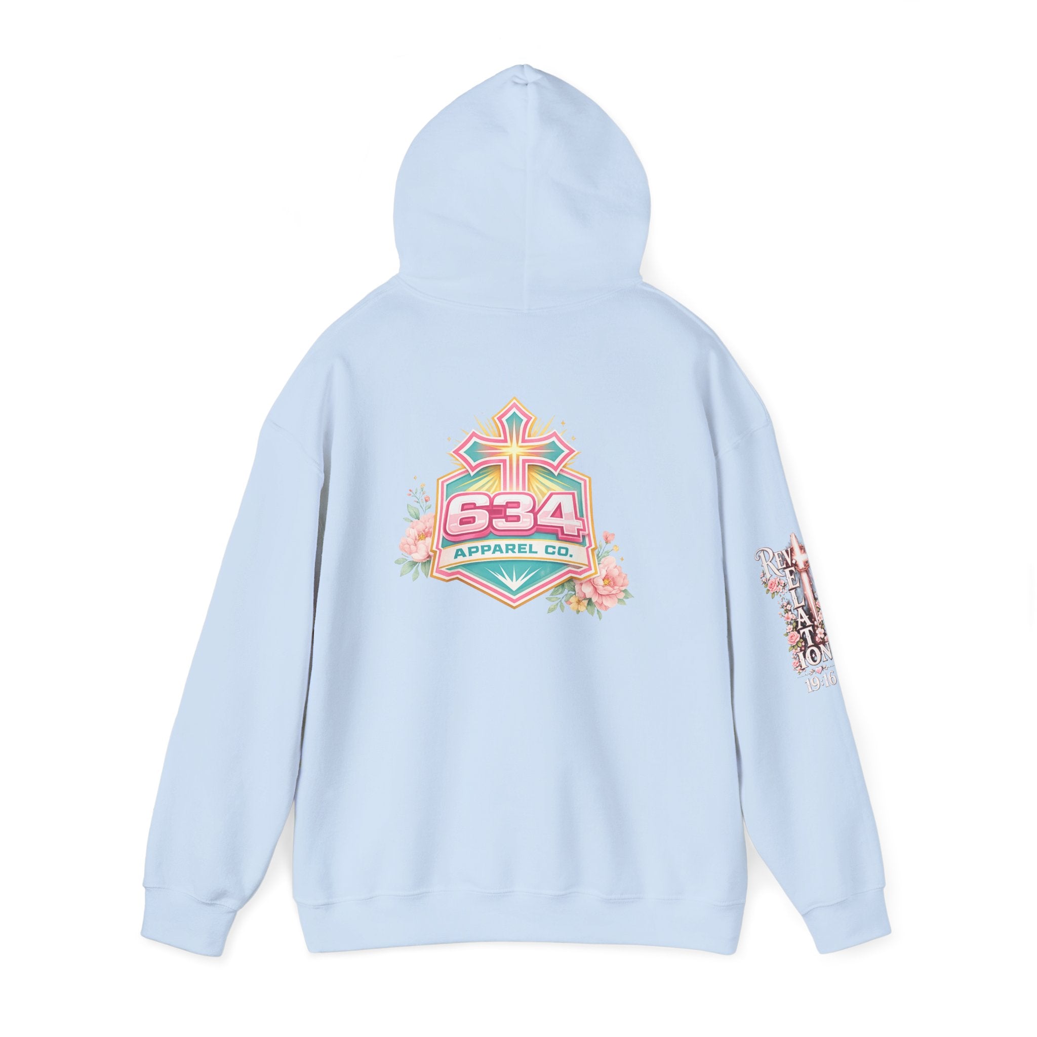 Christ Is King Floral Hoodie — Revelation 19:16 Sleeve & 634 Logo