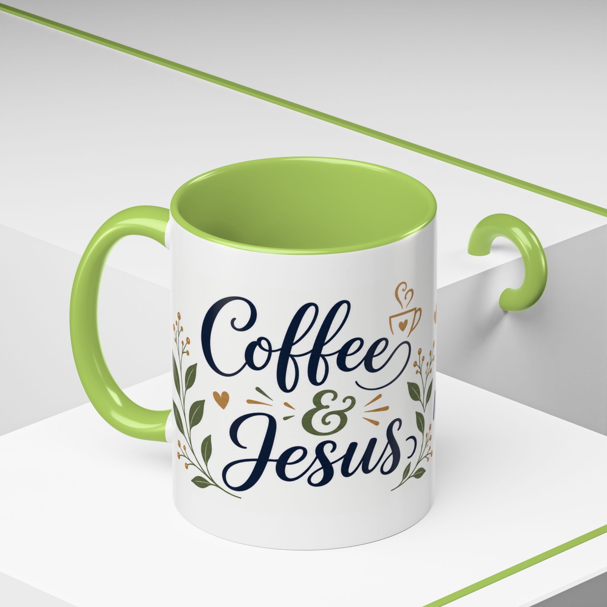 Coffee & Jesus Morning Mug — “Coffee and Jesus are how i start my morning” Accent Coffee Mug (11/15 oz)