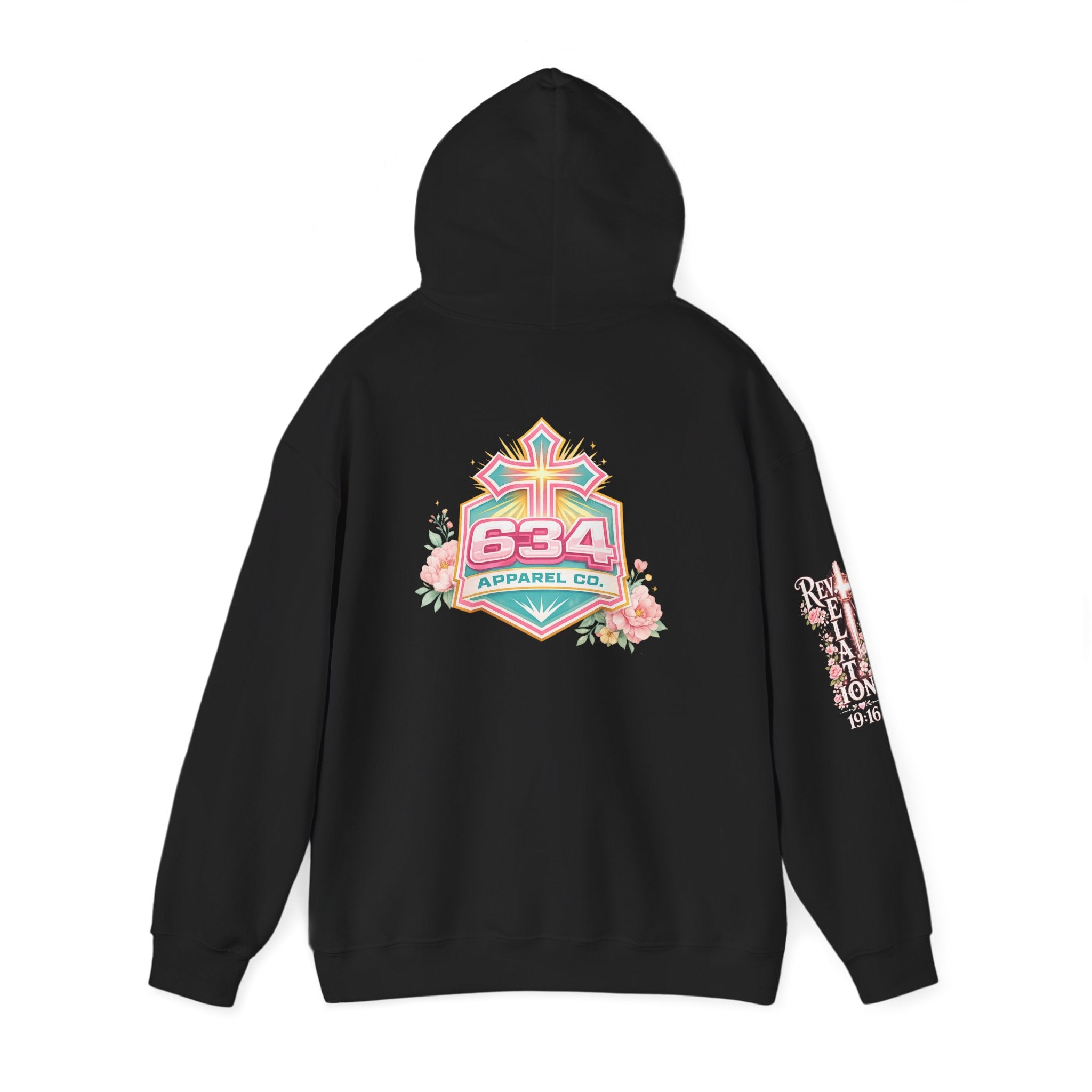 Christ Is King Floral Hoodie — Revelation 19:16 Sleeve & 634 Logo