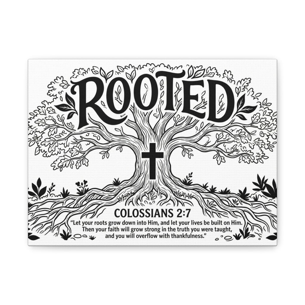Rooted Colossians 2:7 Tree Canvas Wall Art — Stretched Matte Print