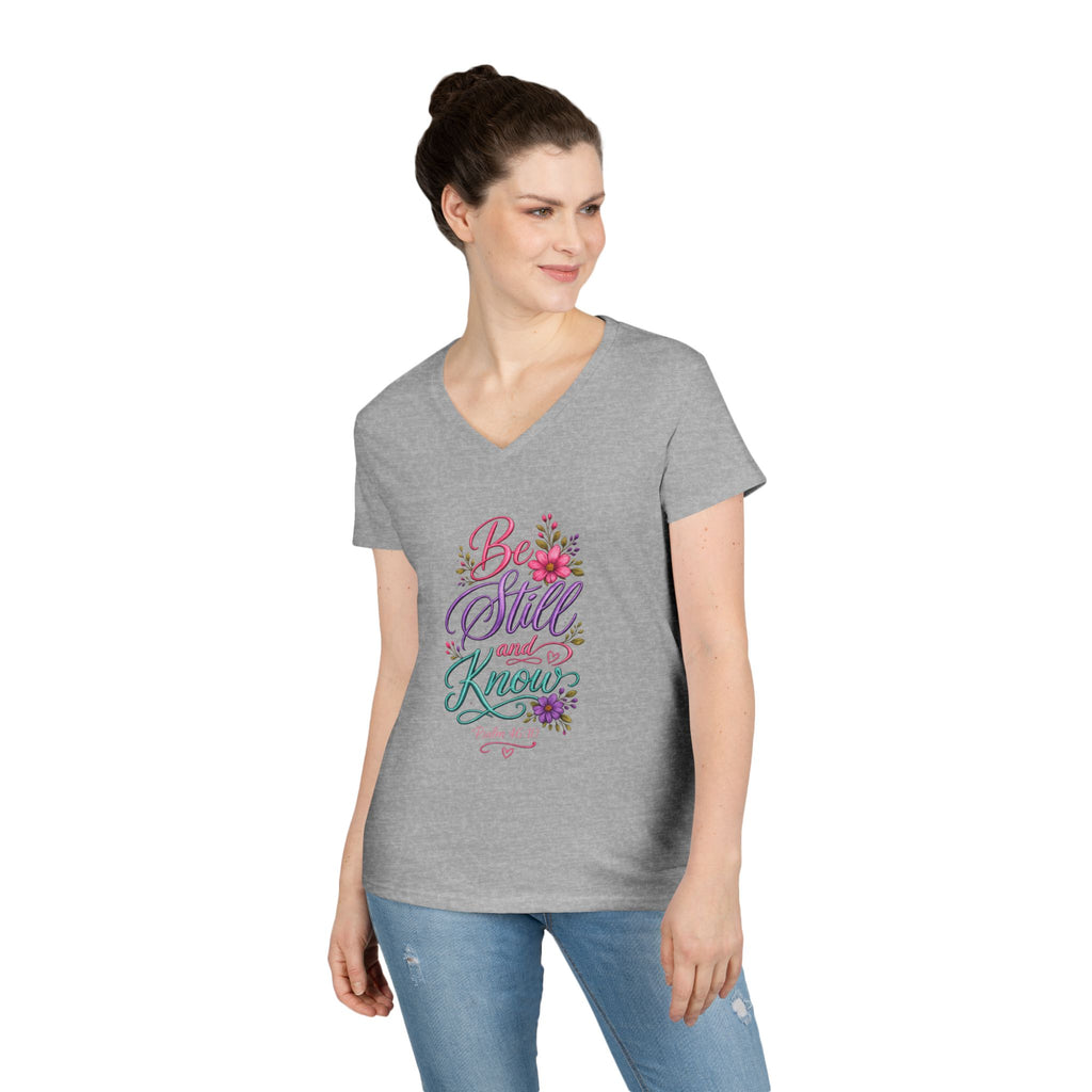Be Still and Know Floral V-Neck T-Shirt