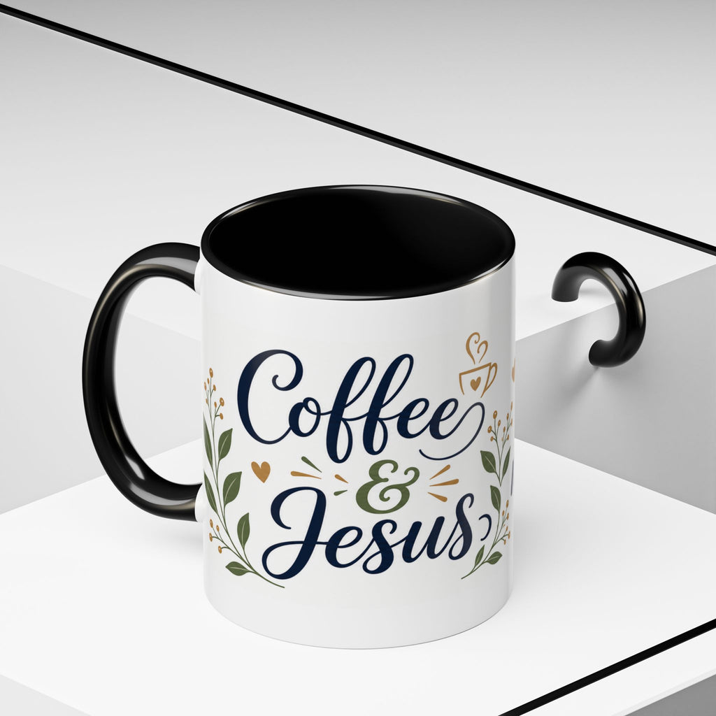 Coffee & Jesus Morning Mug — “Coffee and Jesus are how i start my morning” Accent Coffee Mug (11/15 oz)