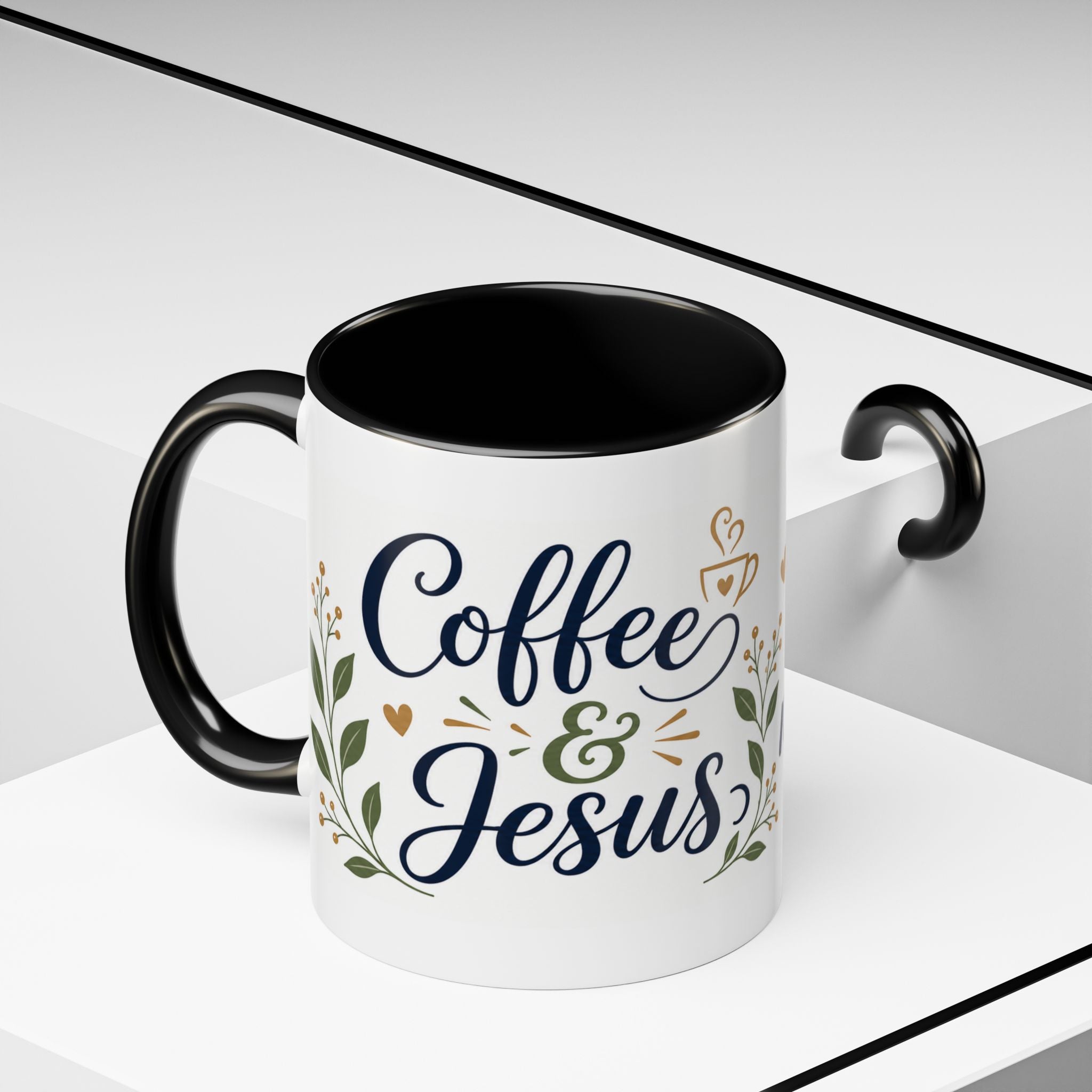 Coffee & Jesus Morning Mug — “Coffee and Jesus are how i start my morning” Accent Coffee Mug (11/15 oz)