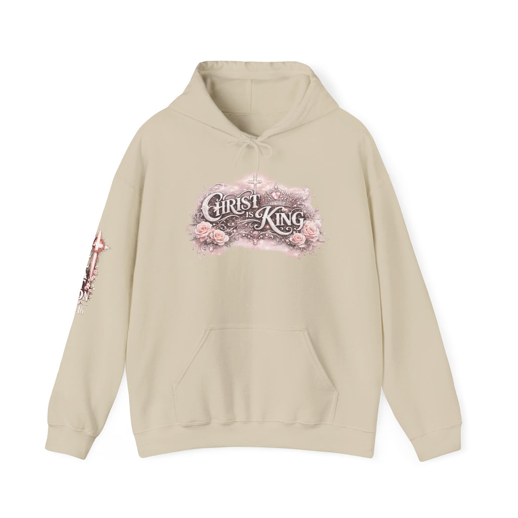 Christ Is King Floral Hoodie — Revelation 19:16 Sleeve & 634 Logo