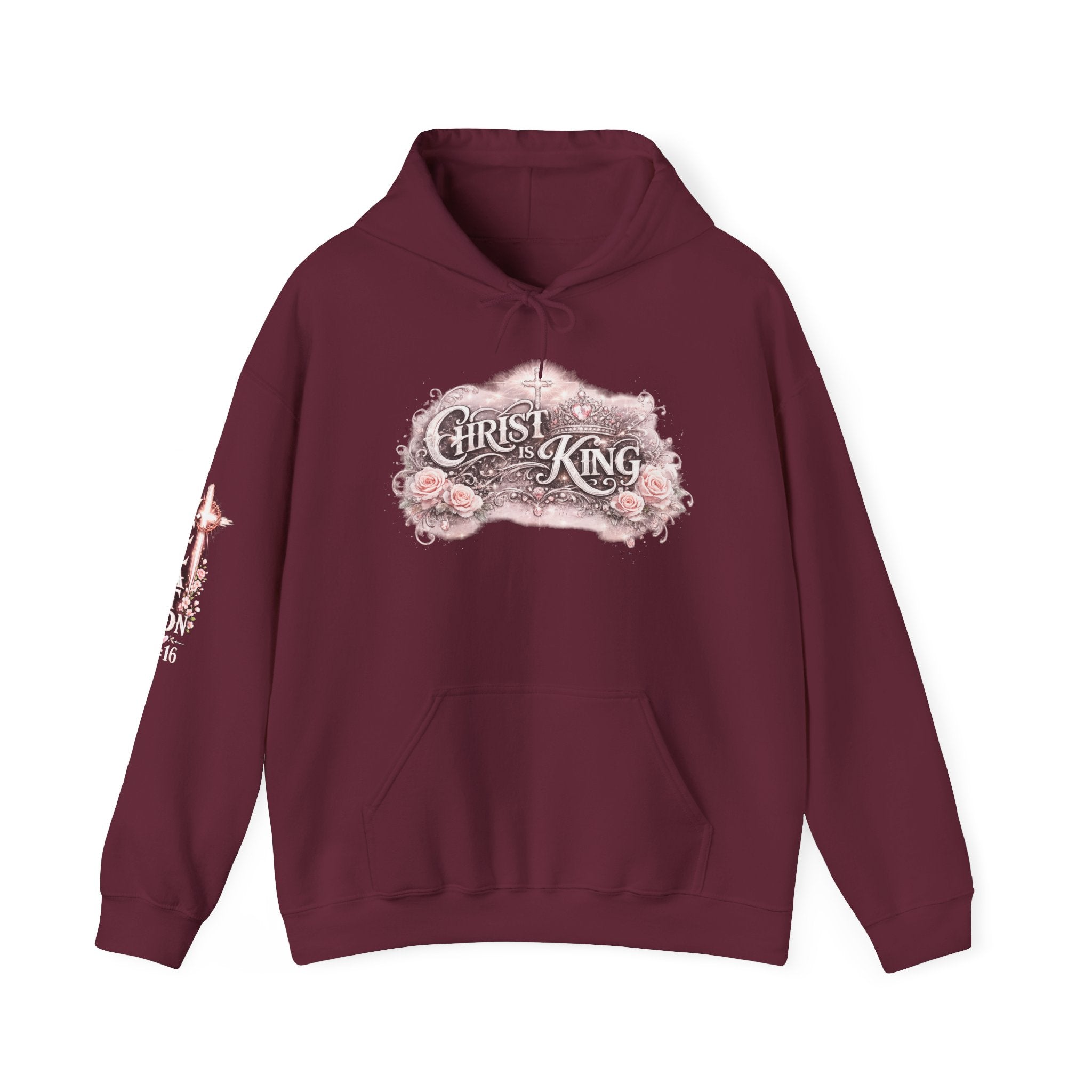 Christ Is King Floral Hoodie — Revelation 19:16 Sleeve & 634 Logo
