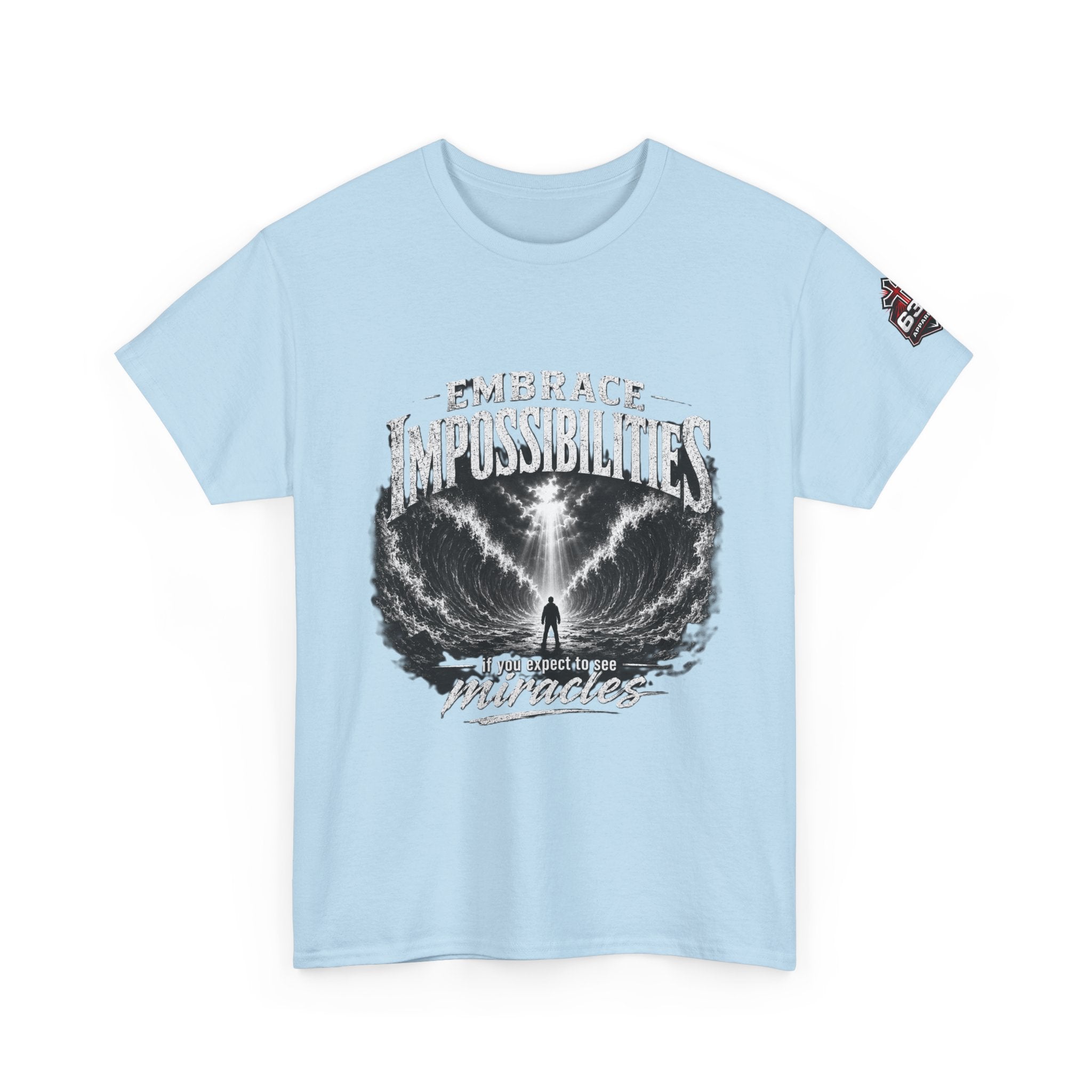 Moses Parting the Red Sea Tee — "Embrace Impossibilities" Inspirational Christian T‑Shirt