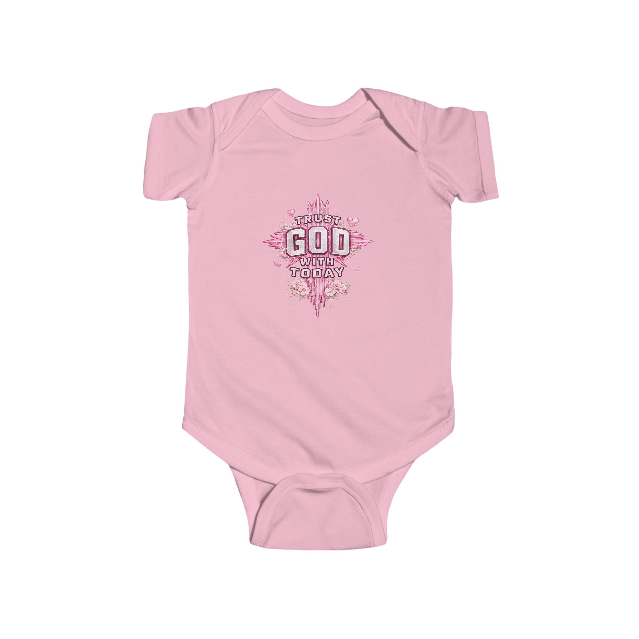 Infant Bodysuit — "Trust God Today" Pink Cross Baby Onesie